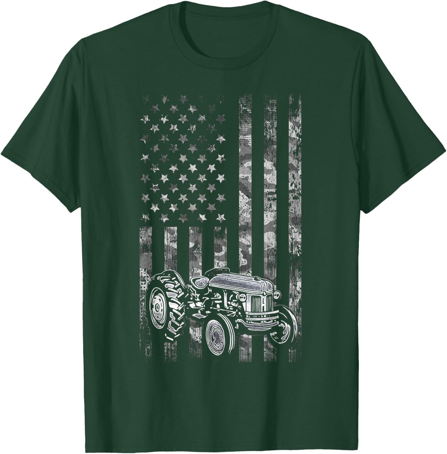 Tractor American Flag Patriotic Camo Vintage Farming T-Shirt - T-Shirt | Forest