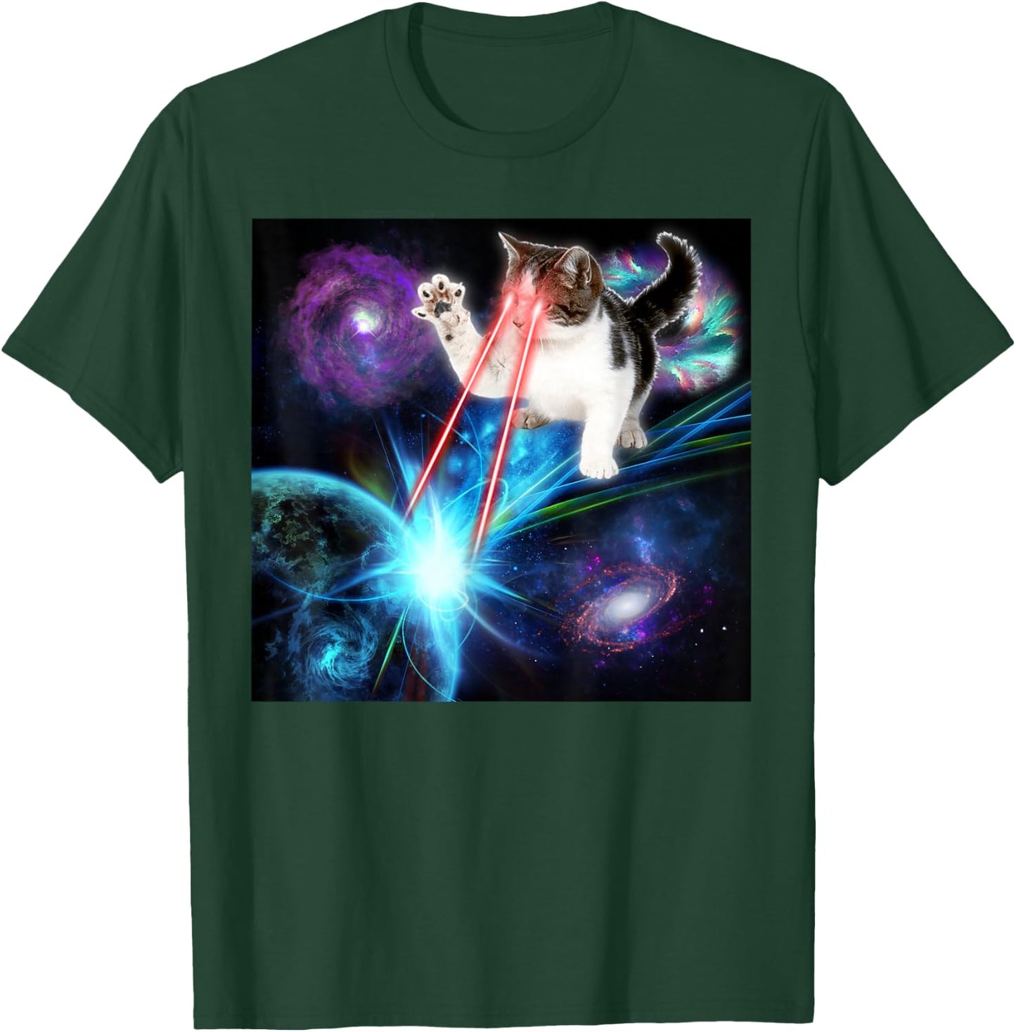 Funny Laser Cat Cute Space Cat Laser Eyes Kitten T-Shirt - T-Shirt | Forest