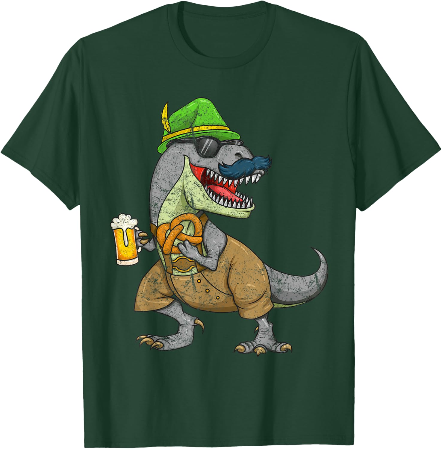 Oktoberfest T Rex Dinosaur Beer Mug Pretzel Funny Gift T-Shirt - T-Shirt | Forest