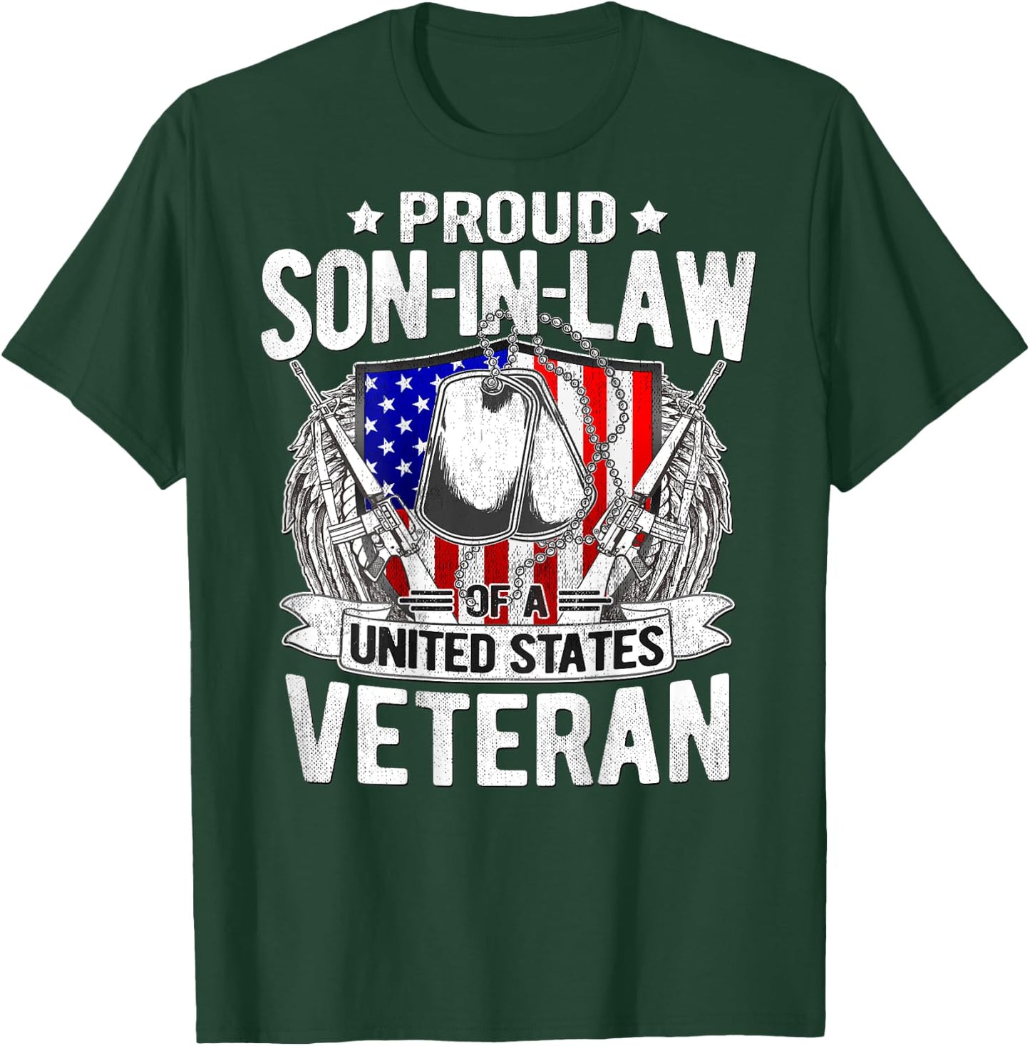 Proud Son-In-Law Of US Veteran Dog Tag Military Family Gift T-Shirt - T-Shirt | Forest