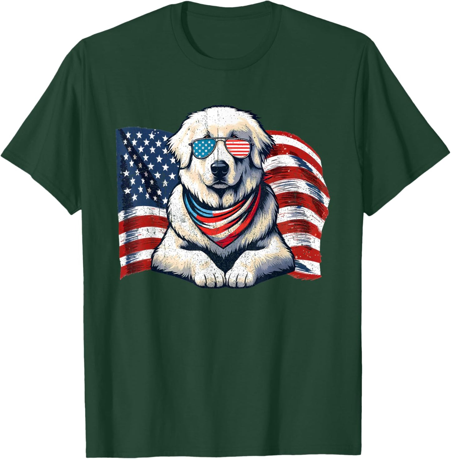 Great Pyrenees USA Flag Sunglasses Patriotic 4th Of July T-Shirt - T-Shirt | Forest
