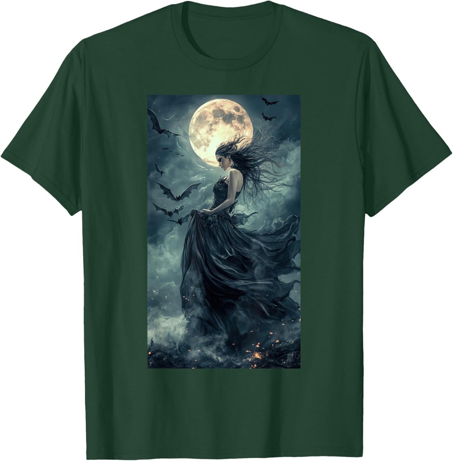 Beautiful Witch Gothic Fantasy Vampire Moonlight T-Shirt - T-Shirt | Forest