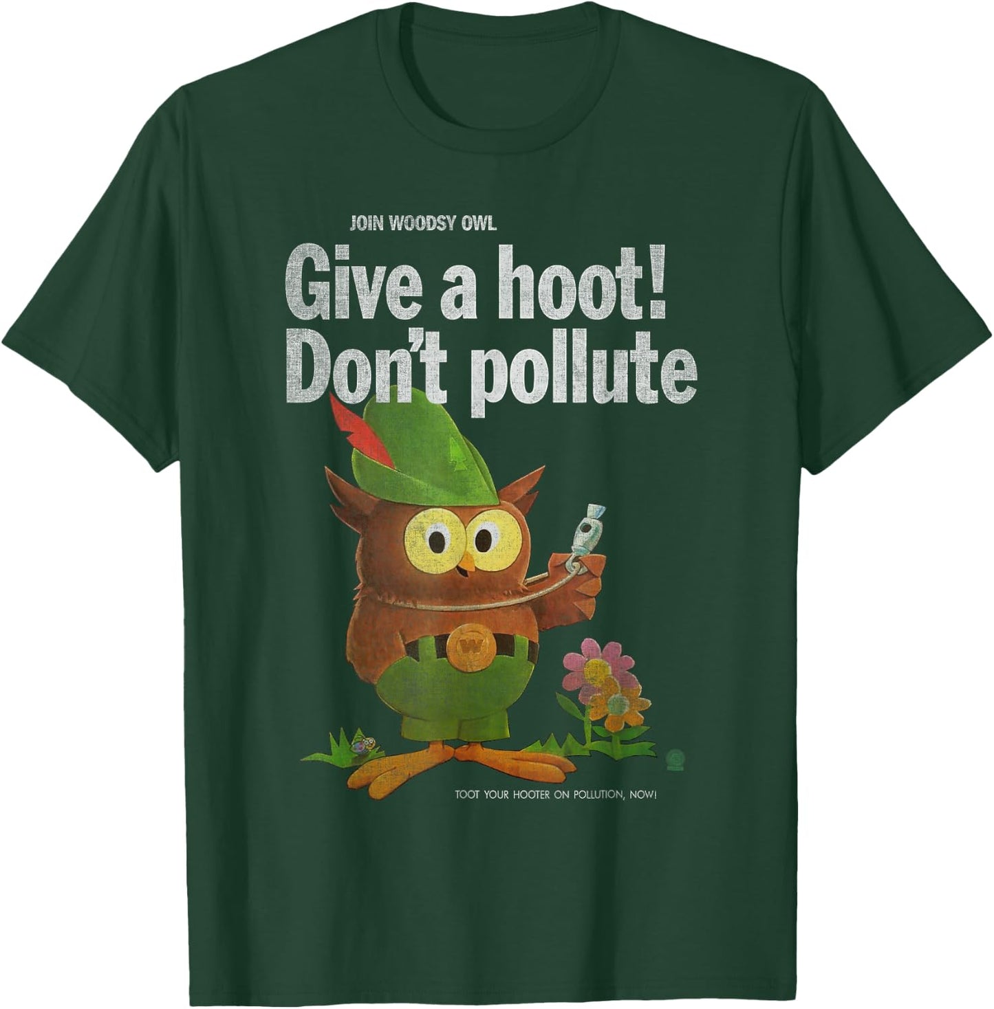 Vintage Shirts by Sven & Angus Woodsy Owl Give a Hoot 70s Distressed and Faded Black Adult Men's Classic Fit Short Sleeve T-Shirt - T-Shirt | Forest