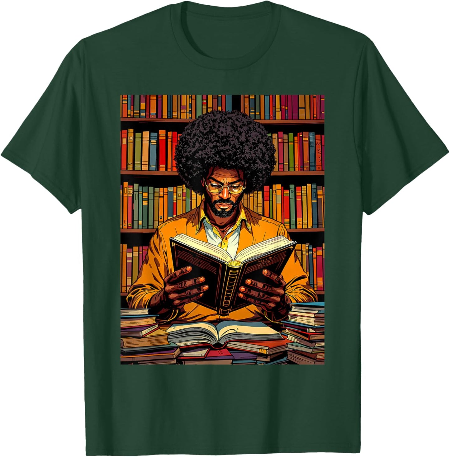 Black Man Reading Book Black History Month Book Lover Afro T-Shirt - T-Shirt | Forest