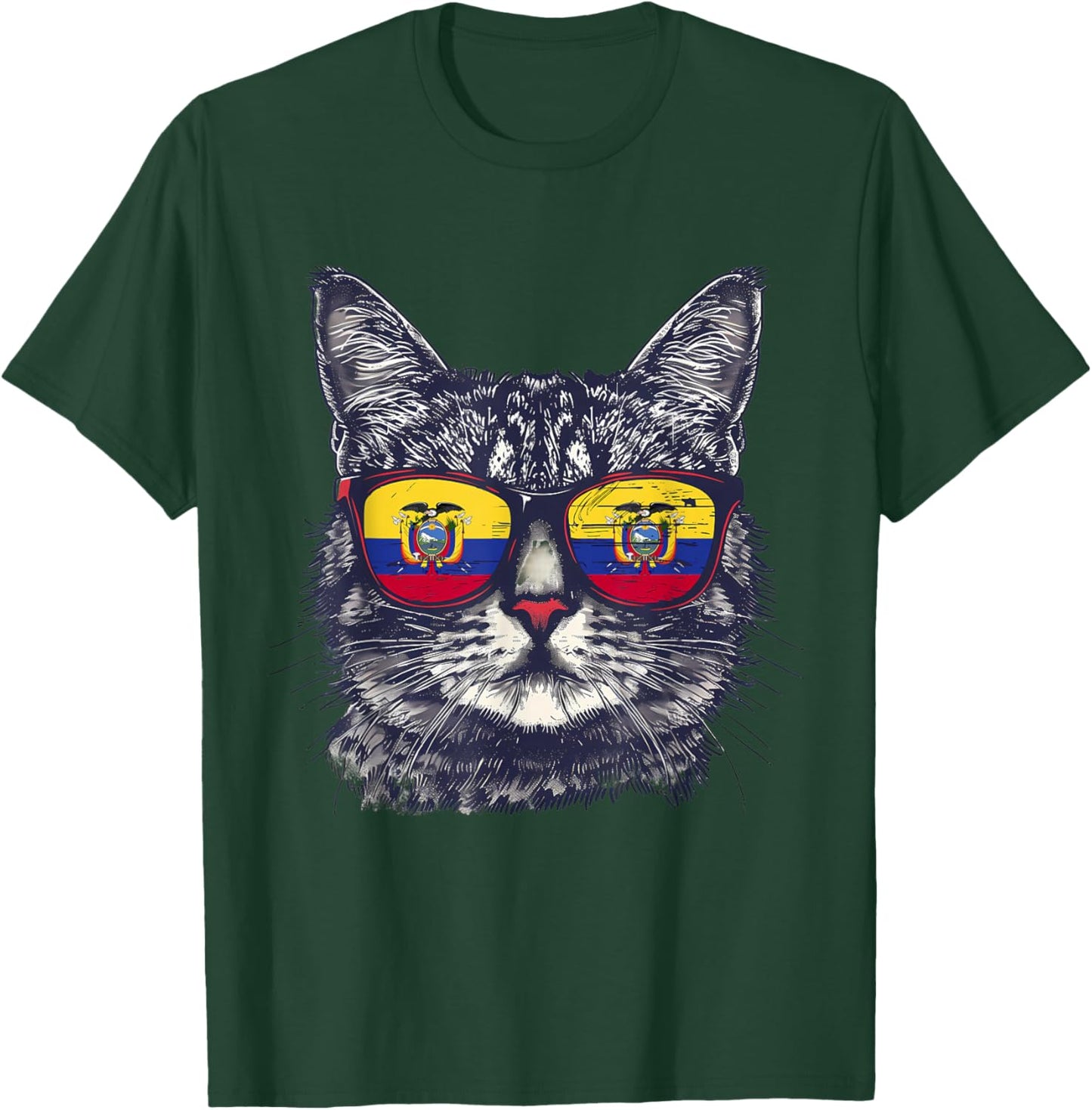 Ecuador Cat Sunglasses Ecuadorian Flag Ecuadorian Roots T-Shirt - T-Shirt | Forest