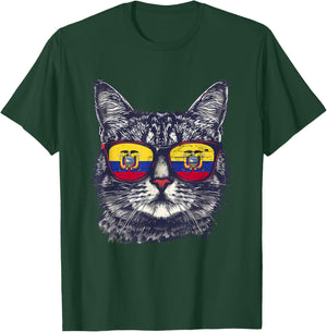Ecuador Cat Sunglasses Ecuadorian Flag Ecuadorian Roots T-Shirt - T-Shirt | Forest