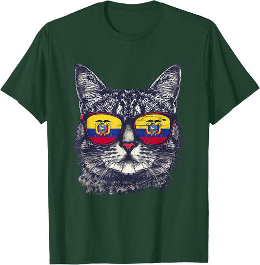 Ecuador Cat Sunglasses Ecuadorian Flag Ecuadorian Roots T-Shirt - T-Shirt | Forest