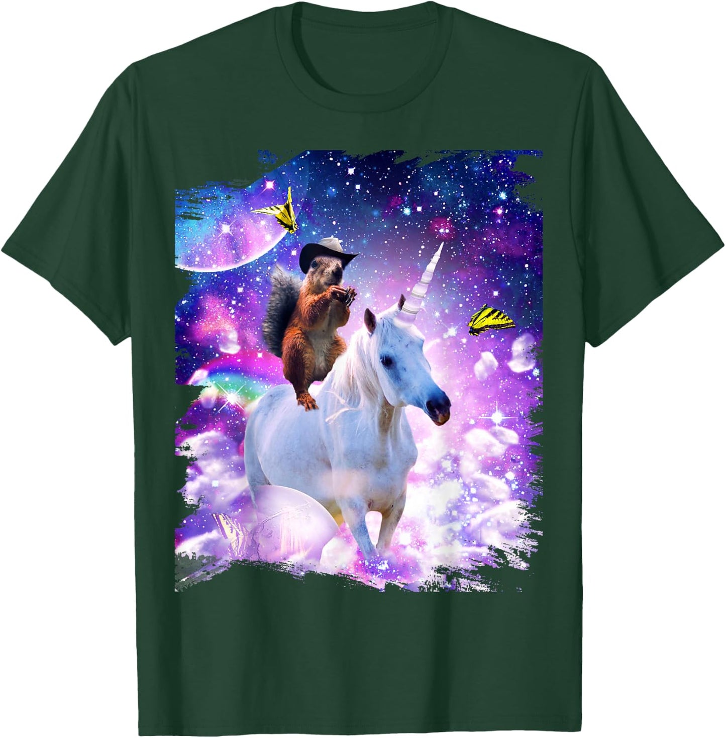 Random Galaxy Cowboy Squirrel Riding Unicorn T-Shirt - T-Shirt | Forest