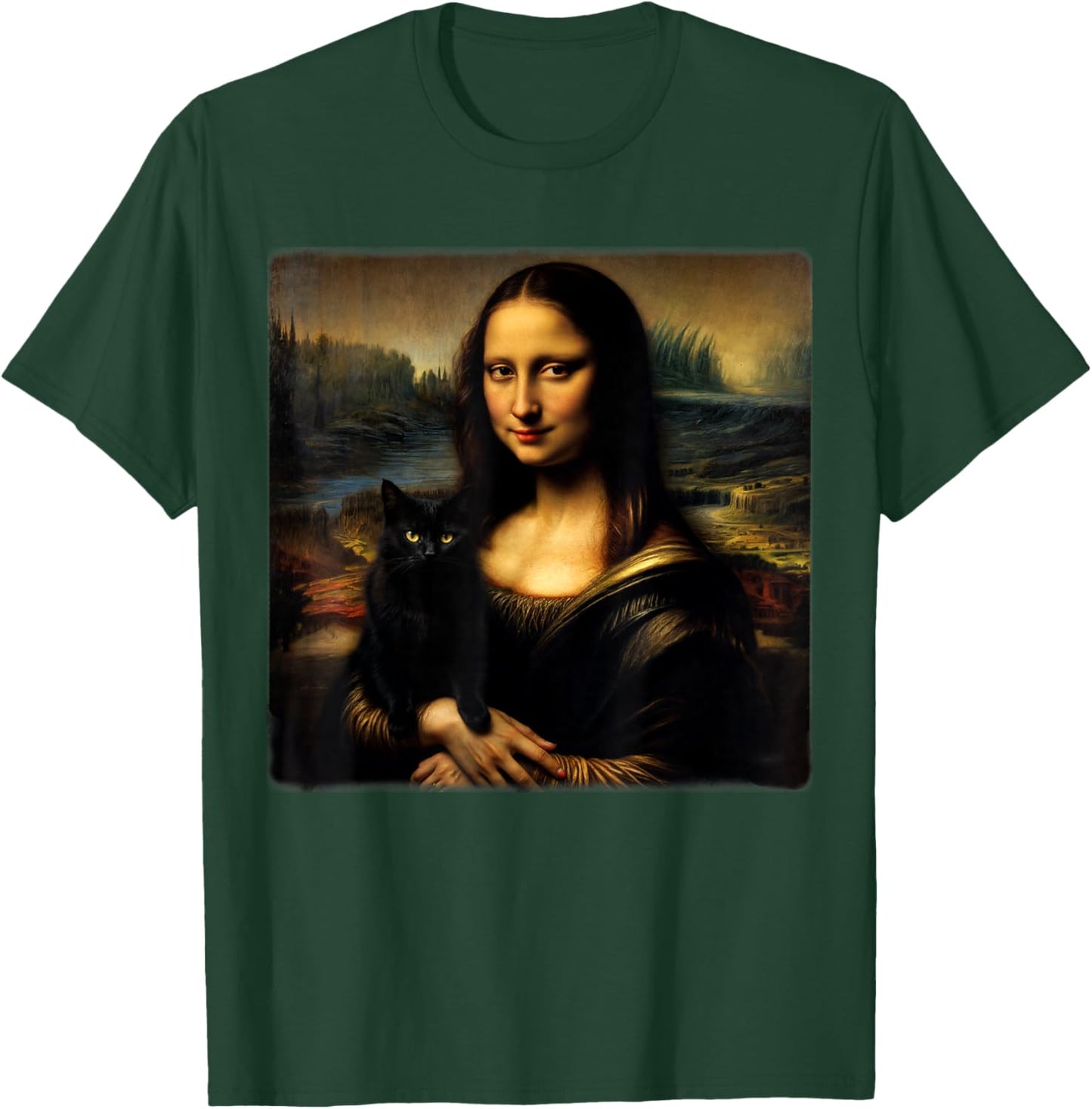 Mona Lisa Holding Black cat Black cat Mom Black cat Dad Cute T-Shirt - T-Shirt | Forest