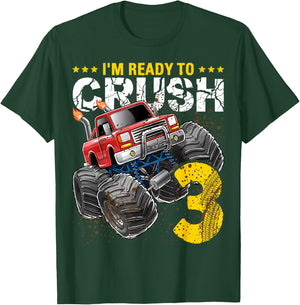 I'm Ready to Crush 3 Monster Truck 3rd Birthday Gift Boys T-Shirt - T-Shirt | Forest