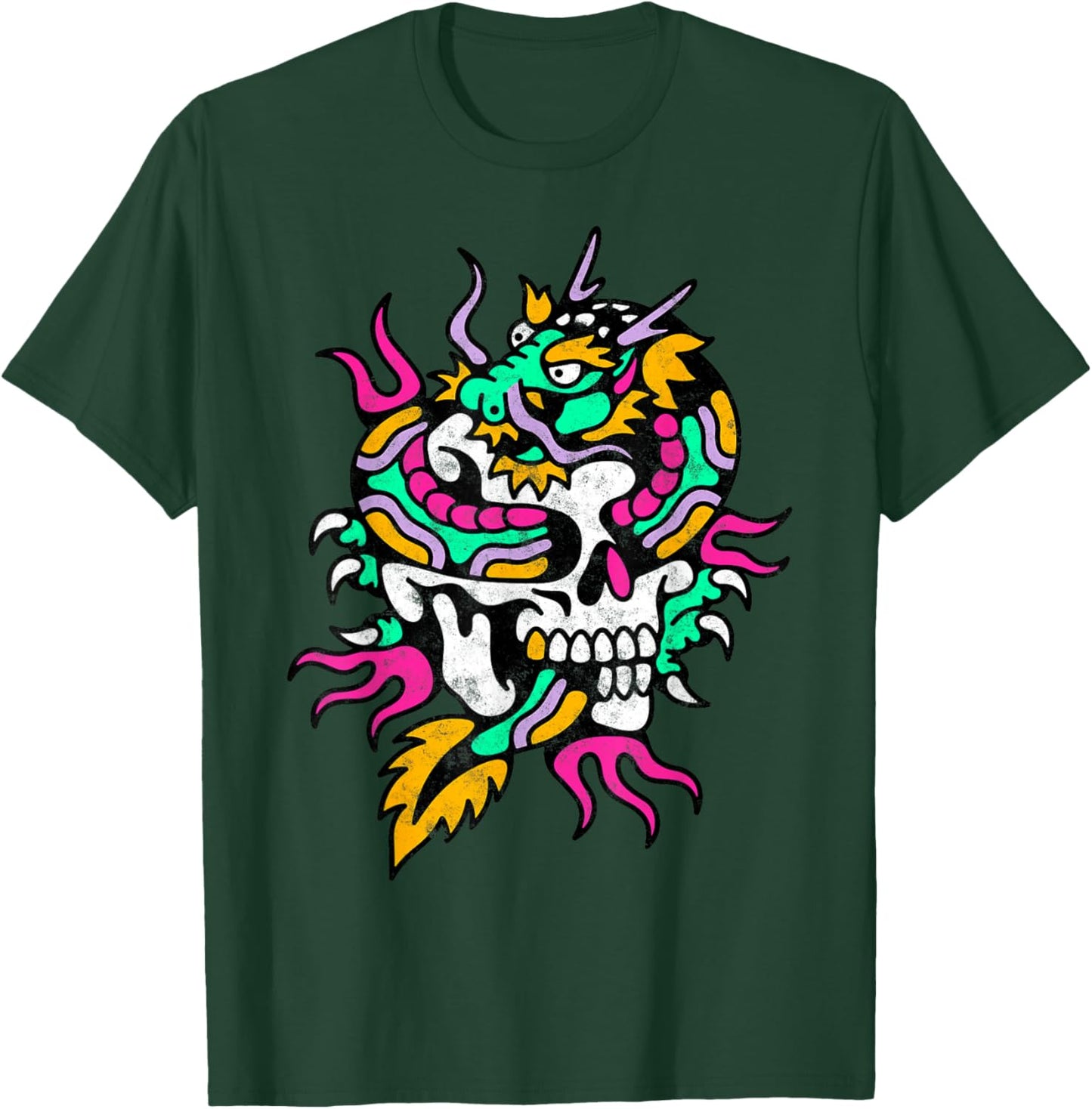 Skull Dragon American Traditional Old School Tattoo Artist T-Shirt - T-Shirt | Forest