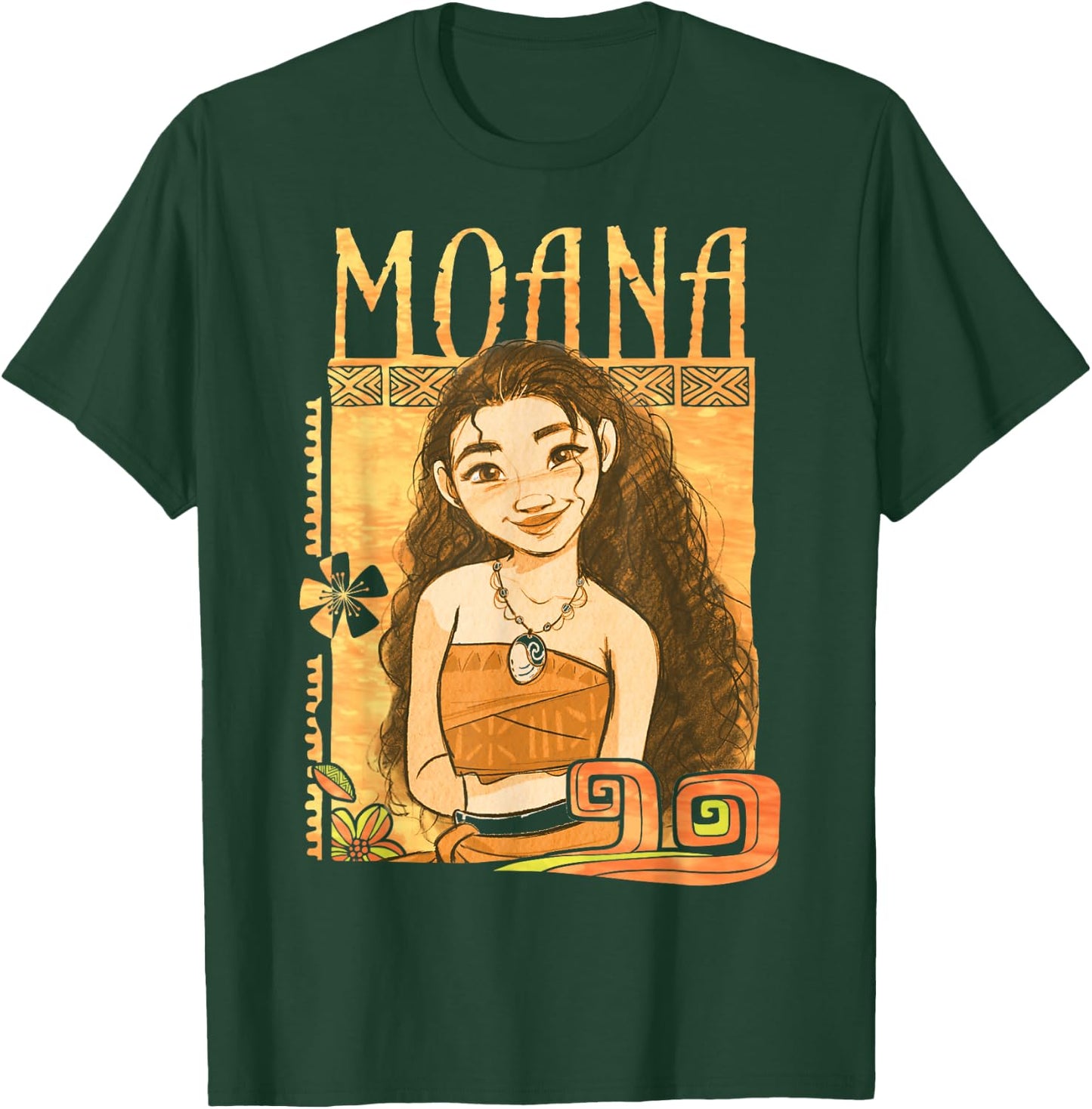 Disney Moana Artistic Tribal Island Smile Framed Portrait T-Shirt - T-Shirt | Forest
