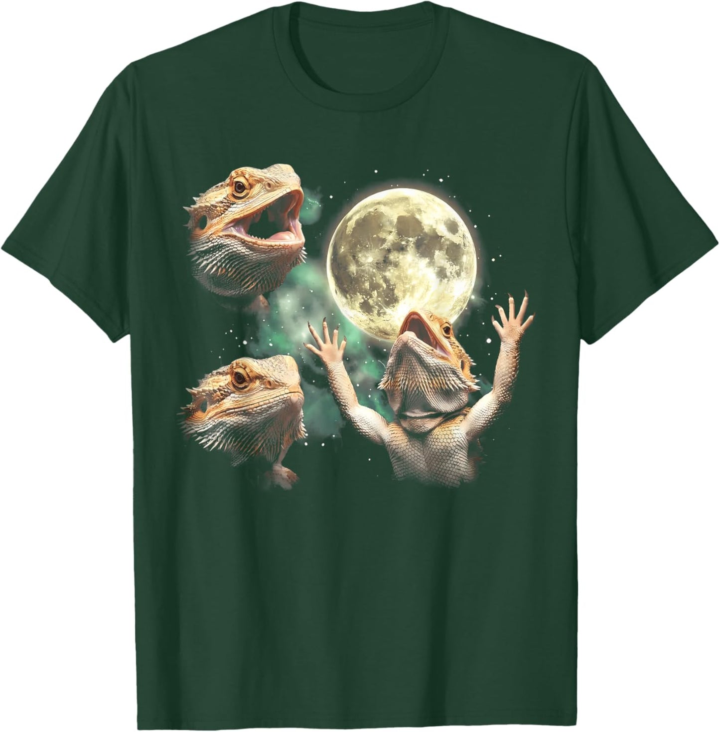 Three Bearded Dragon Moon Howling Vintage Graphic Meme T-Shirt - T-Shirt | Forest