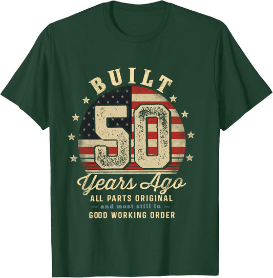 Built 50 Years Ago Funny 50th Birthday USA Flag T-Shirt - T-Shirt | Forest