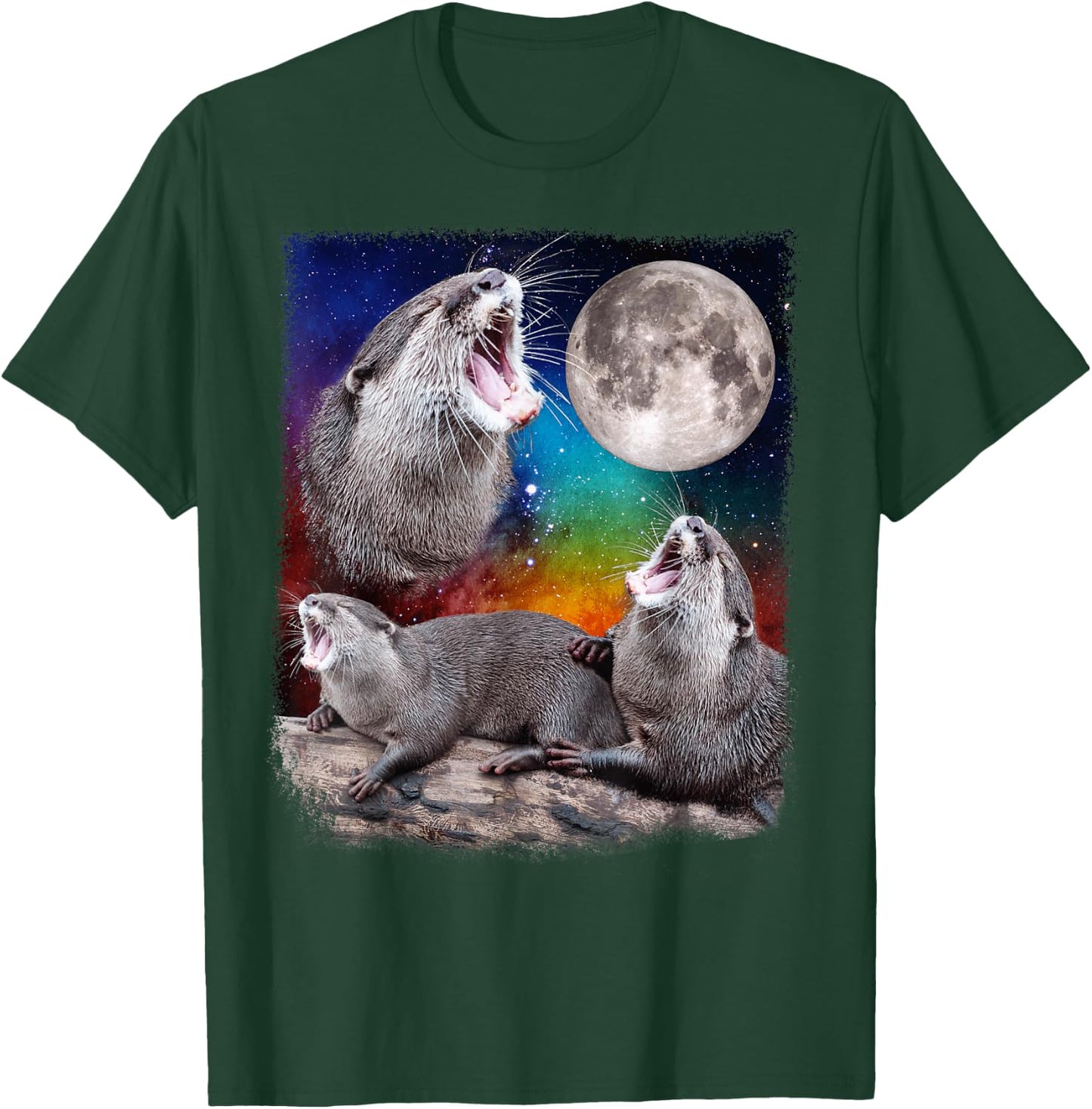 Howling Wolf Otters Moon Galaxy Parody T-Shirt - T-Shirt | Forest
