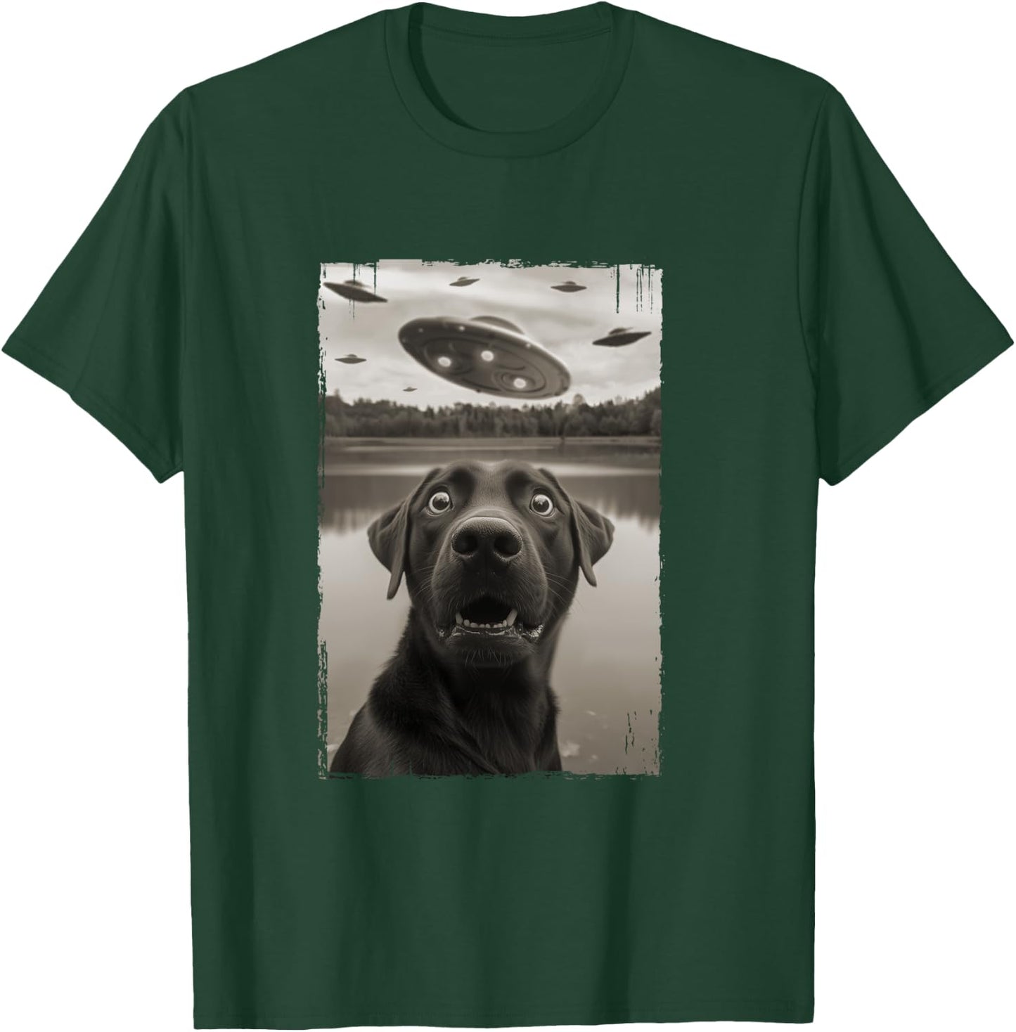 Classic Funny UFO and Labrador Retriever Selfie T-Shirt - T-Shirt | Forest