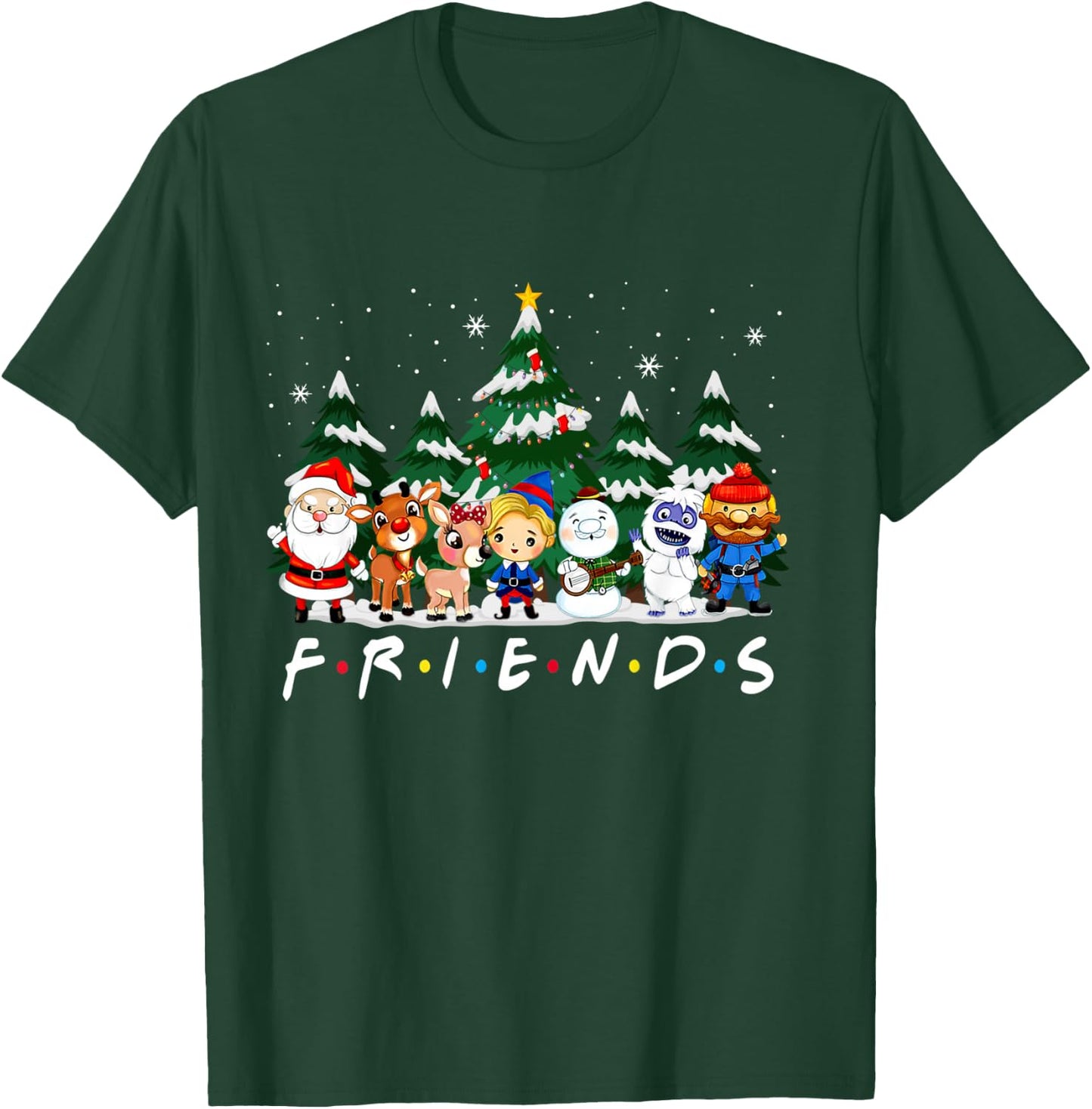Friends Christmas Santa Rudolph Snowman Family Pajama Xmas T-Shirt - T-Shirt | Forest