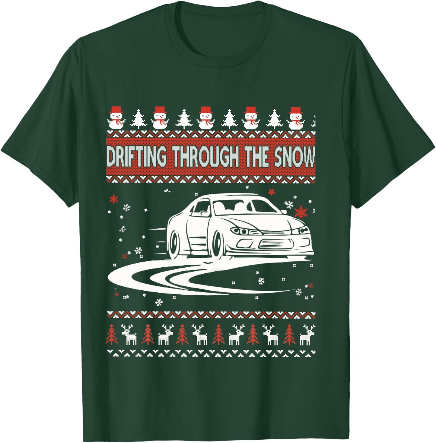 Car Lover Shirt Drifting Through The Snow Ugly Christmas Sweater - Women's Adult XX-Large Black Heather Grey Cotton Polyester Modern Ugly Christmas Sweater T-Shirt - T-Shirt | Forest