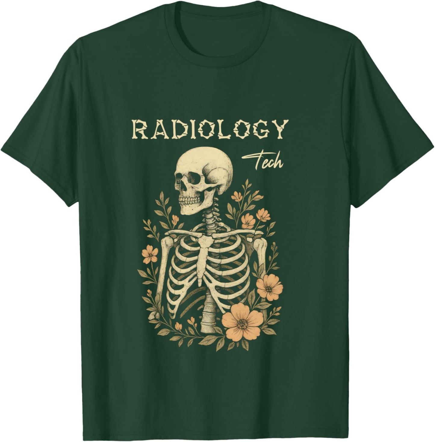 Radiology Tech Vintage Skeleton Floral Ribcage Radiologic CT T-Shirt - T-Shirt | Forest