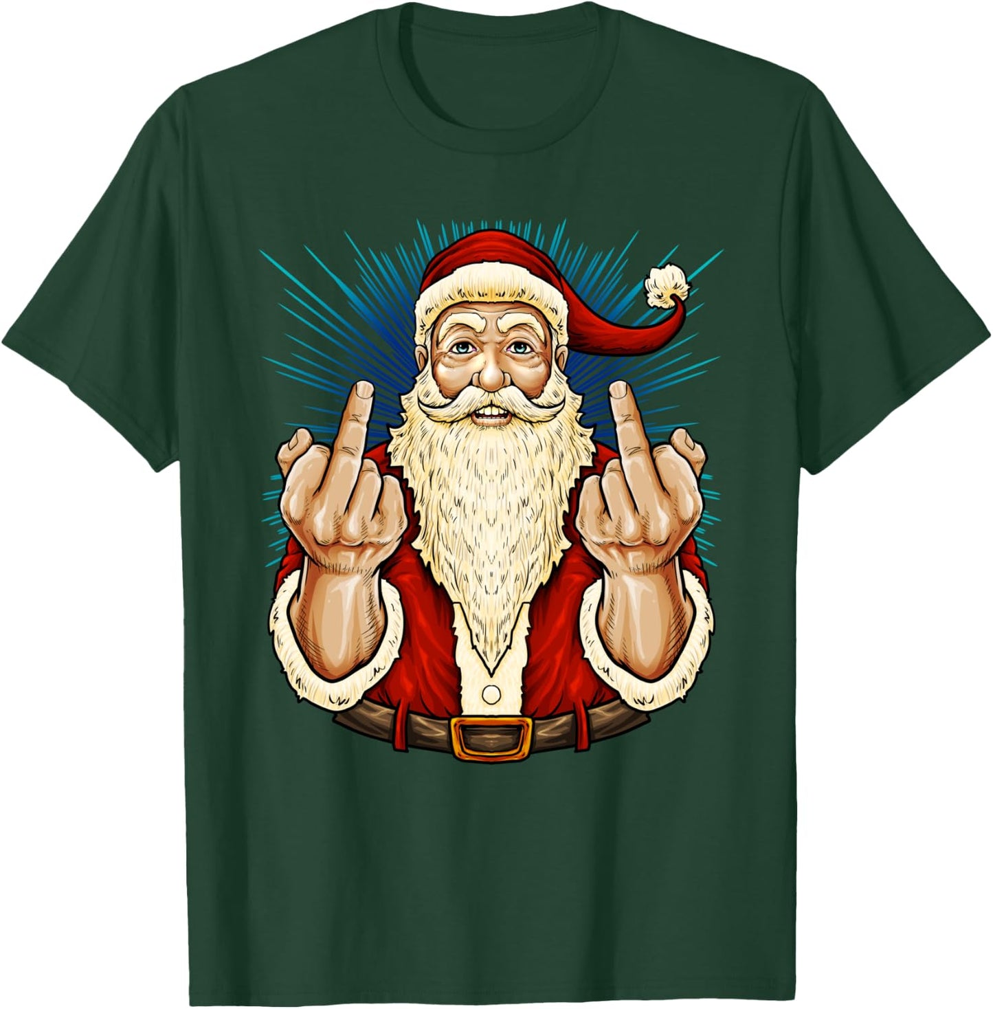 Santa Middle Finger Flip Off | St. Nick Christmas Profanity T-Shirt - T-Shirt | Forest