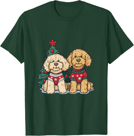 Cute Christmas Golden Doodle Dogs Holiday Sweater Snowflakes T-Shirt - T-Shirt | Forest