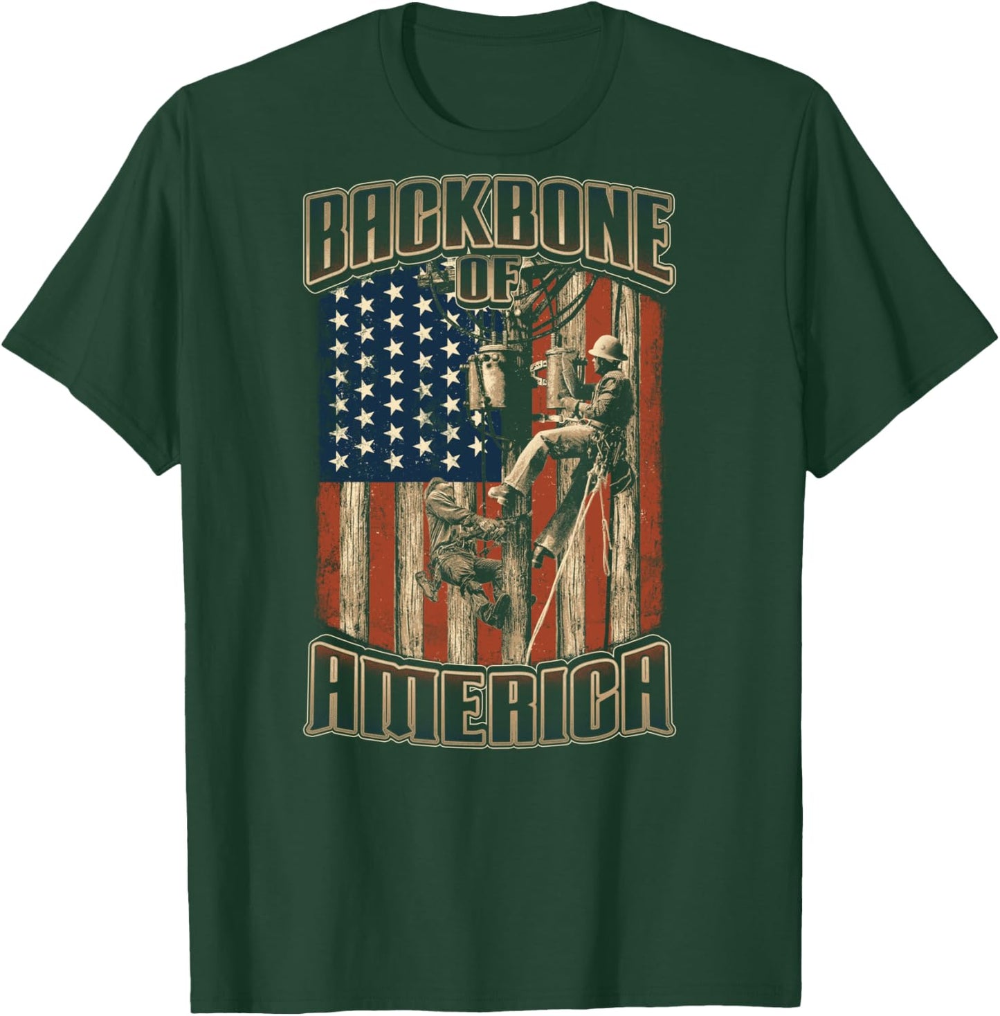 Lineman Lineman American Flag USA Flag Lineman T-Shirt - T-Shirt | Forest