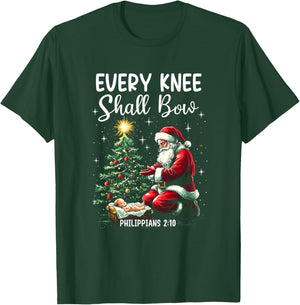 Every Knee Shall Bow Santa Christmas Nativity Scene Xmas T-Shirt - T-Shirt | Forest
