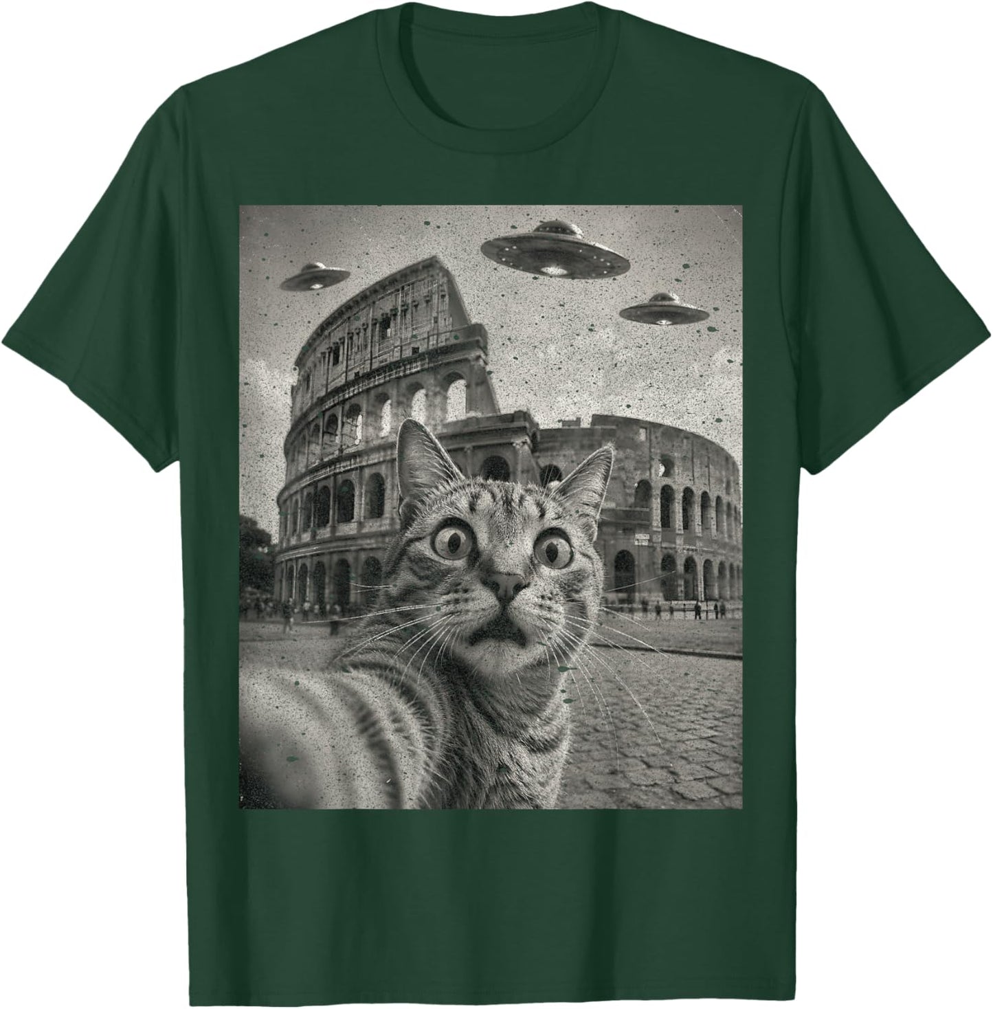 Cat Selfie Rome Colosseum Alien UFO T-Shirt - T-Shirt | Forest