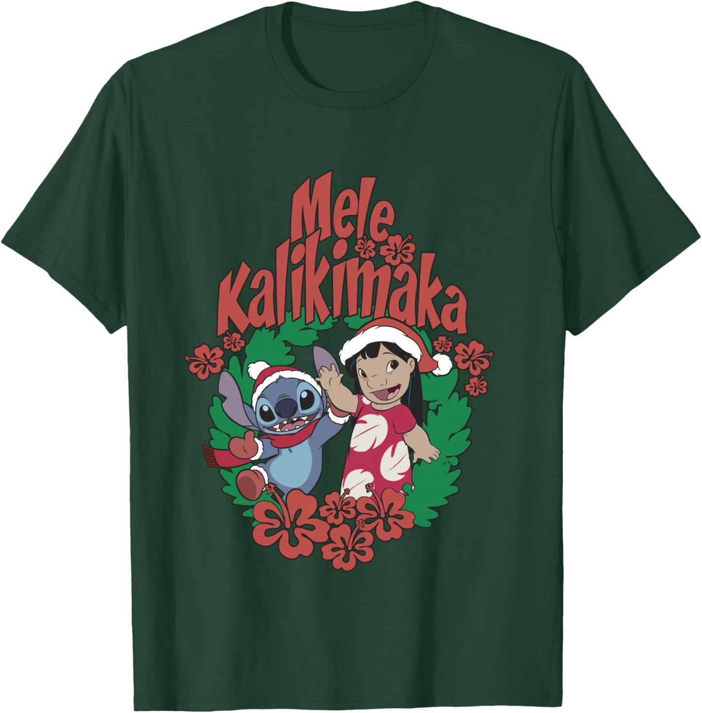 Disney Lilo & Stitch Christmas Mele Kalikimaka Wreath T-Shirt - T-Shirt | Forest