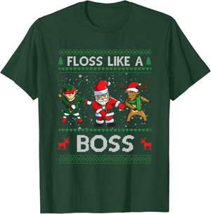 Santa Rudolph Elf Floss like a boss ugly christmas T-Shirt - T-Shirt | Forest