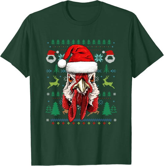 Chicken Ugly Christmas Santa Hat Xmas Kids Boys Girls T-Shirt - T-Shirt | Forest