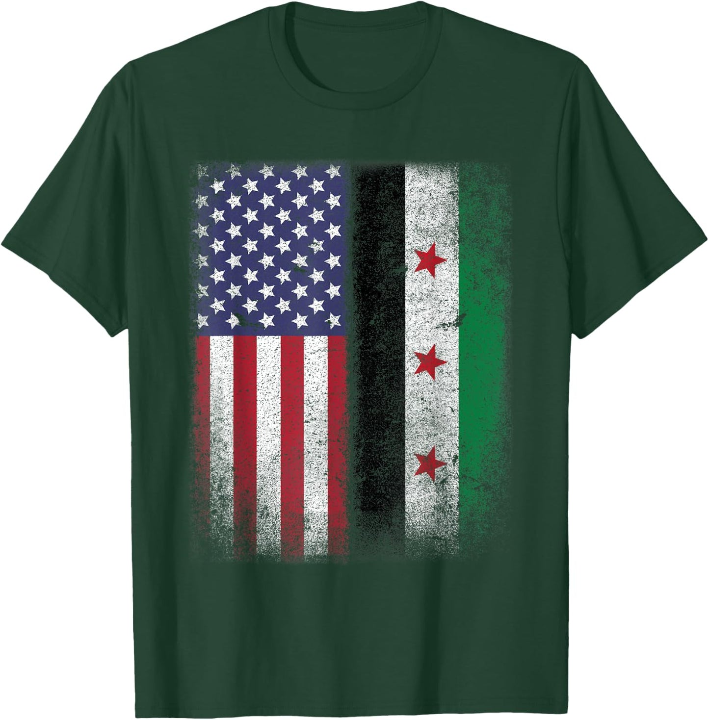 Syrian American Flag Syria Usa Pride Women Kids Men T-Shirt - T-Shirt | Forest