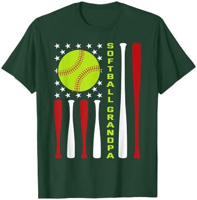Softball Grandpa American Flag Vintage ic Game Day T-Shirt - T-Shirt | Forest