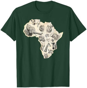Africa's Most Popular Wild Animals on Africa Map T-Shirt - T-Shirt | Forest