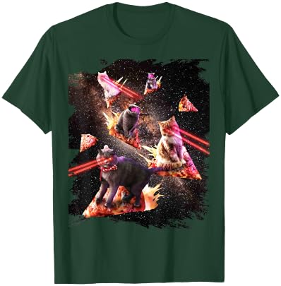Galaxy Laser Cat Space Pizza Cats with Lazer Eyes T-Shirt - T-Shirt | Forest