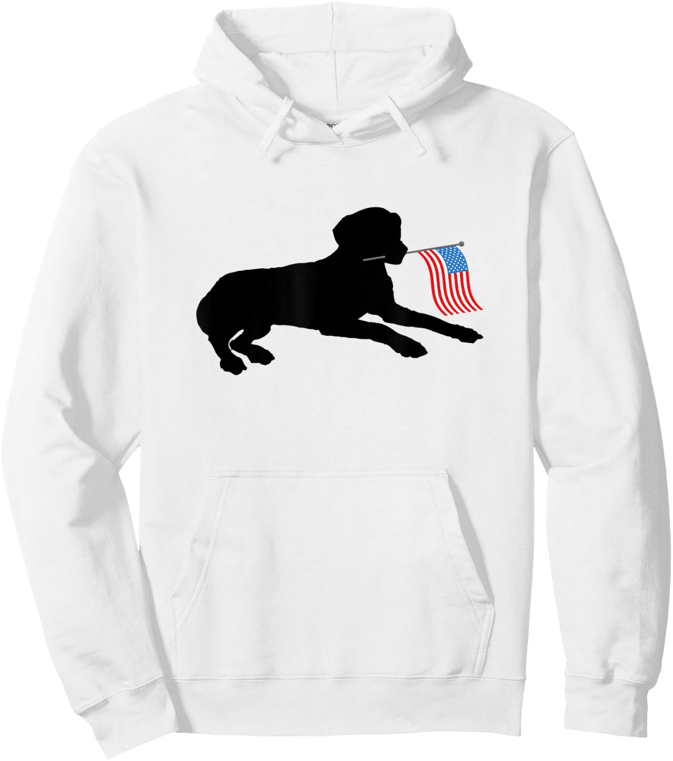 Black Lab Dog Holding July 4th Patriotic USA Flag Hoodie - Hoodie | White