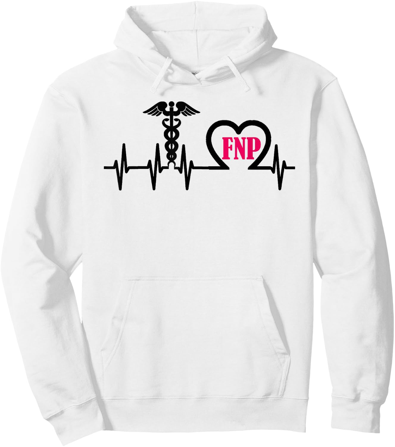 FNP Family Nurse Practitioner Heart & Caduceus Heartbeat Hoodie - Hoodie | White