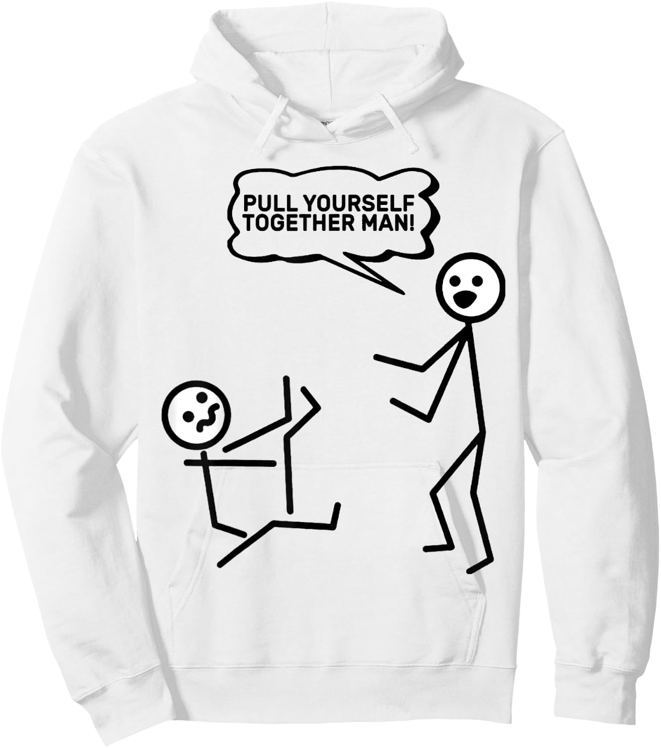 Pull Yourself Together Man! Stick Figure Stickman Printed Hoodie - Hoodie | White