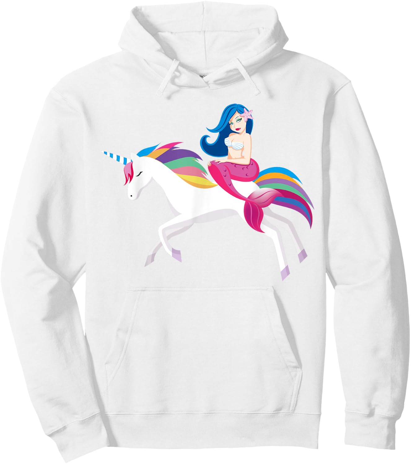 Unicorn Mermaid - Funny Mermaid Riding Unicorn T Shirt Hoodie - Hoodie | White