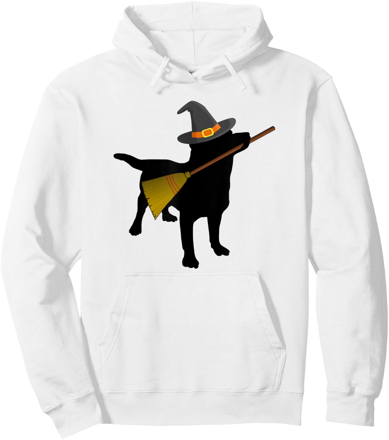 Funny Halloween Black Lab Dog Cute Witch Hat Broom Hoodie - Hoodie | White