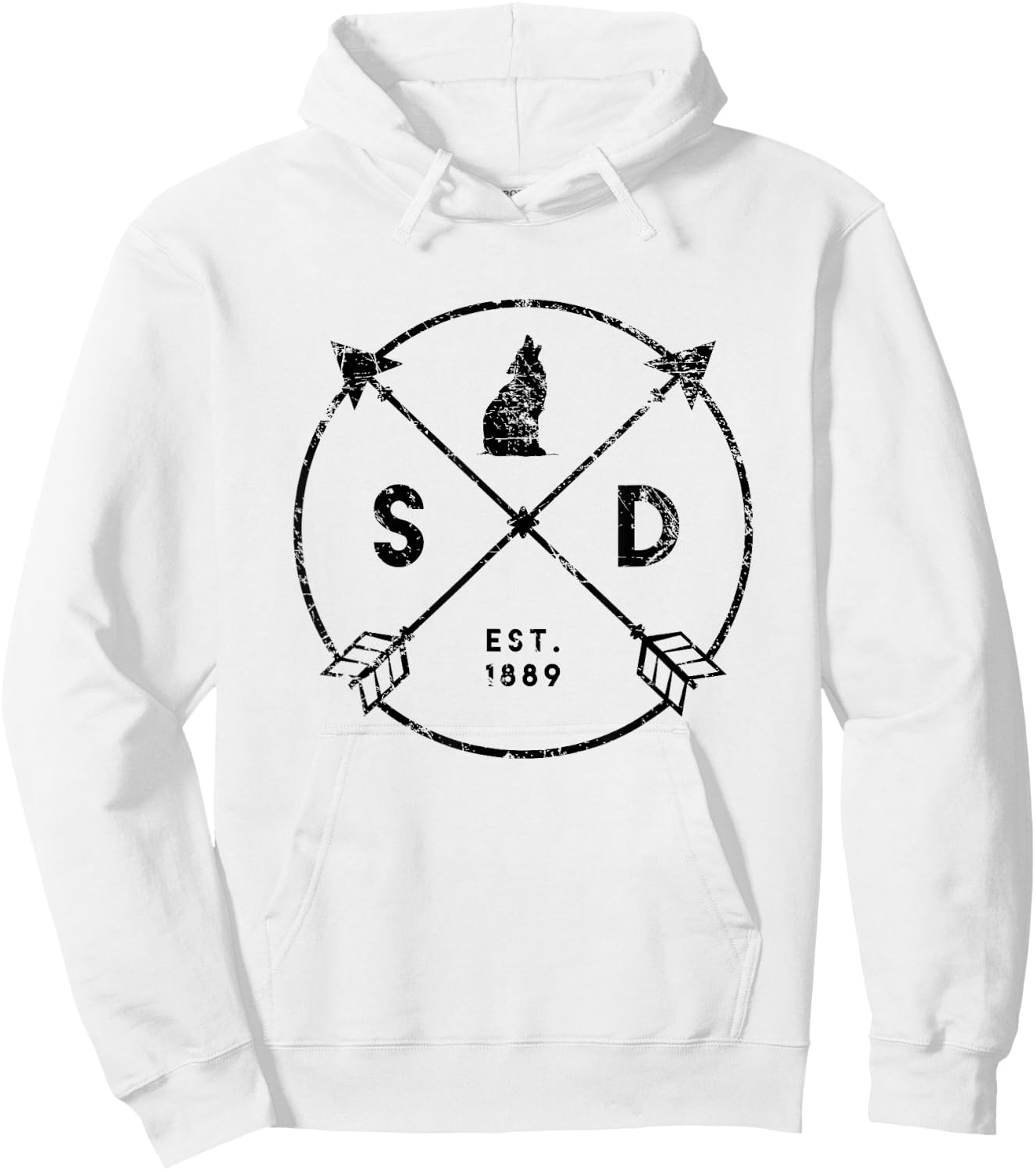 South Dakota Adventure Est 1889 Coyote Arrow State Hoodie - Hoodie | White