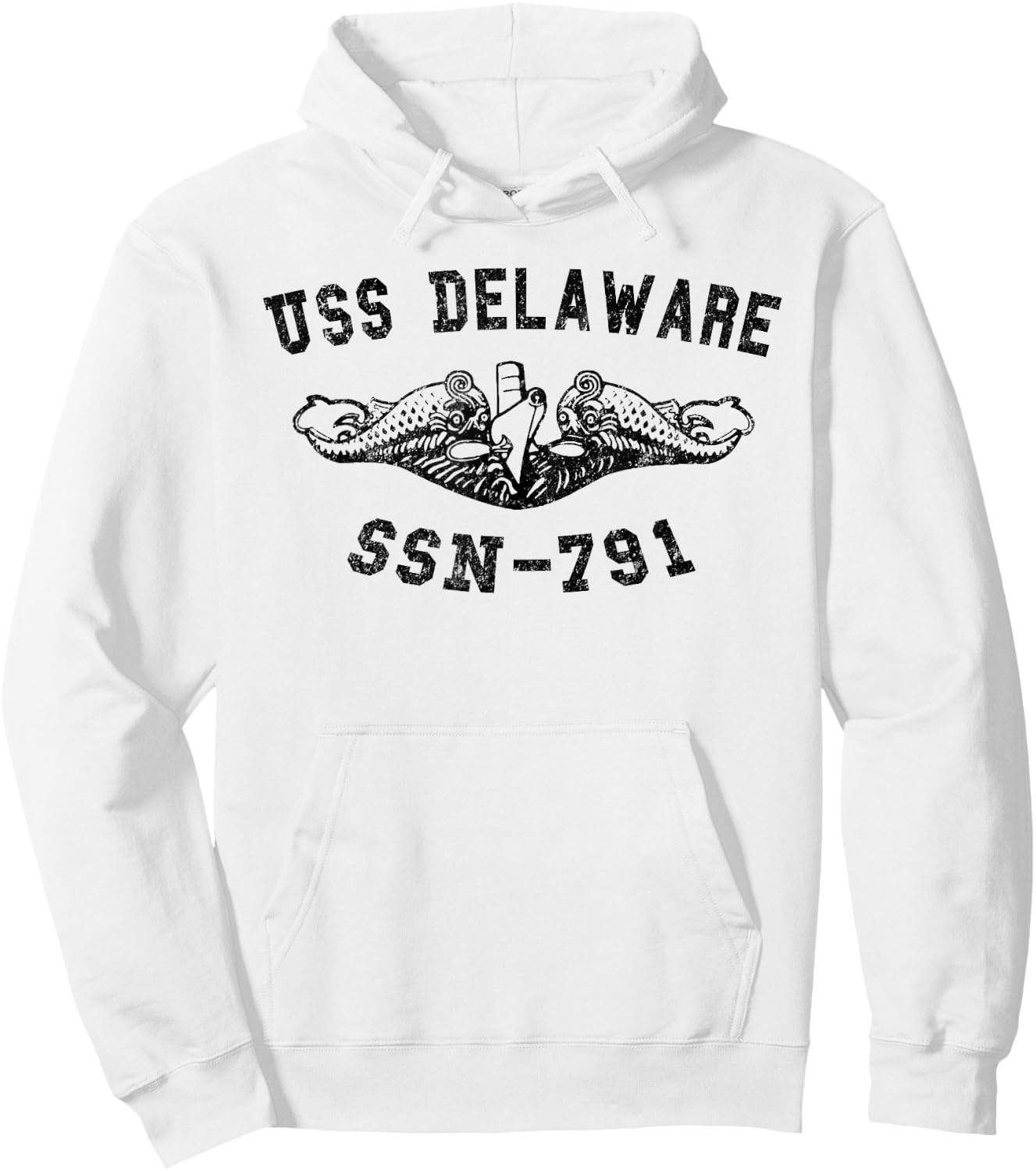 USS Delaware SSN-791 Attack Submarine Badge Vintage Hoodie - Hoodie | White
