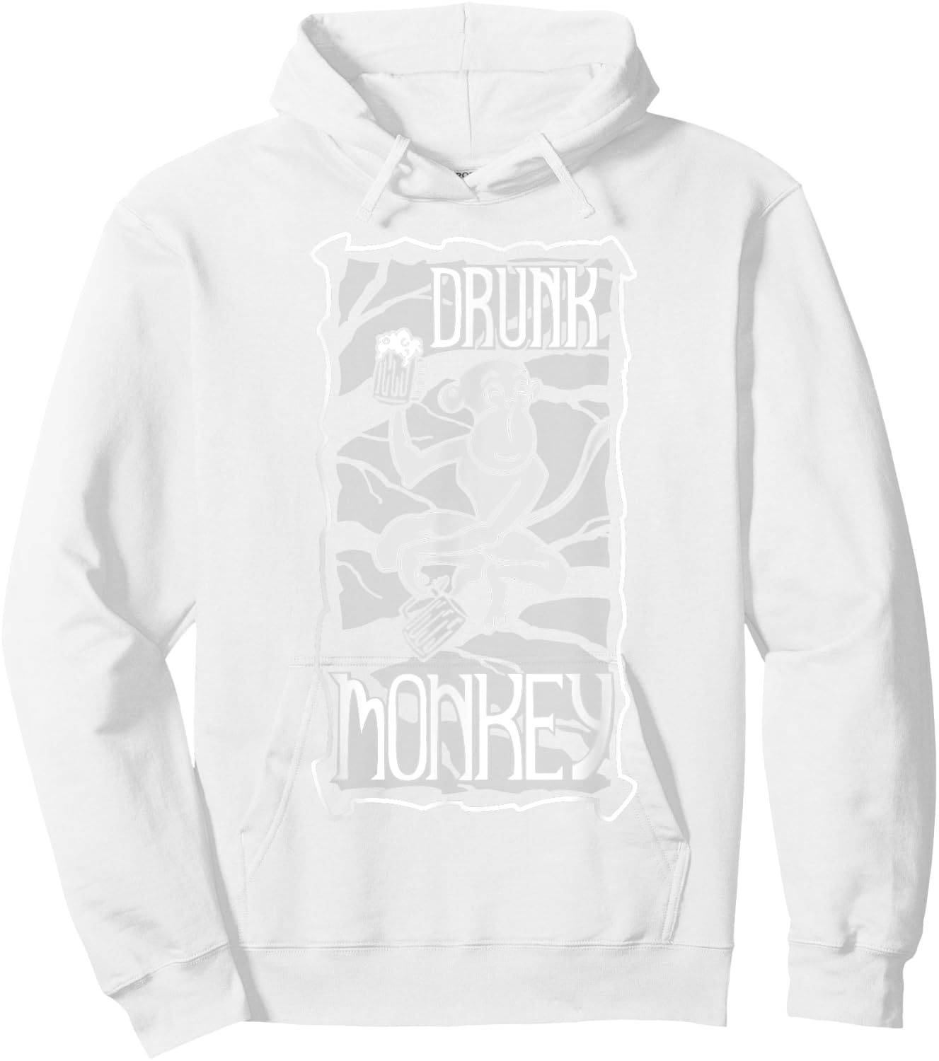 Drunk Monkey White Print Hoodie - Hoodie | White