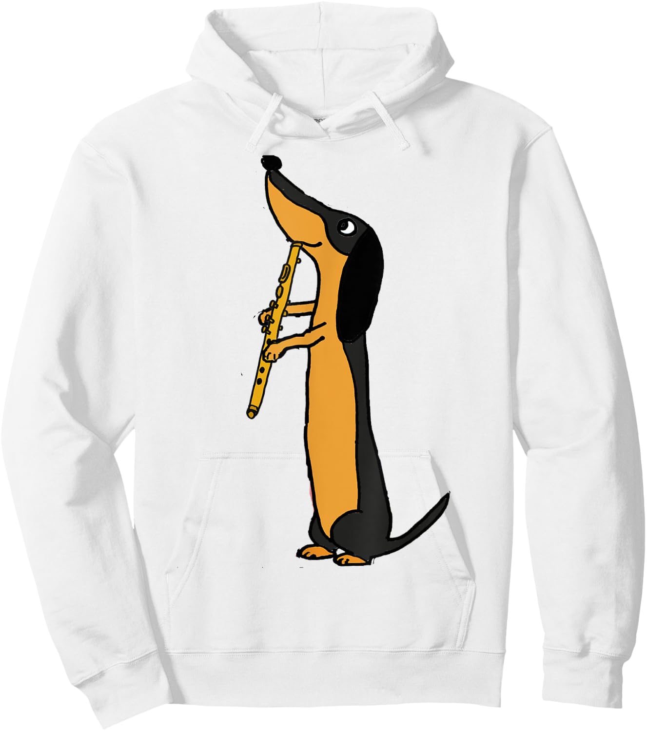 Smiletodaytees Fun Dachshund Dog Playing Flute Men Women Kids Hoodie - Hoodie | White