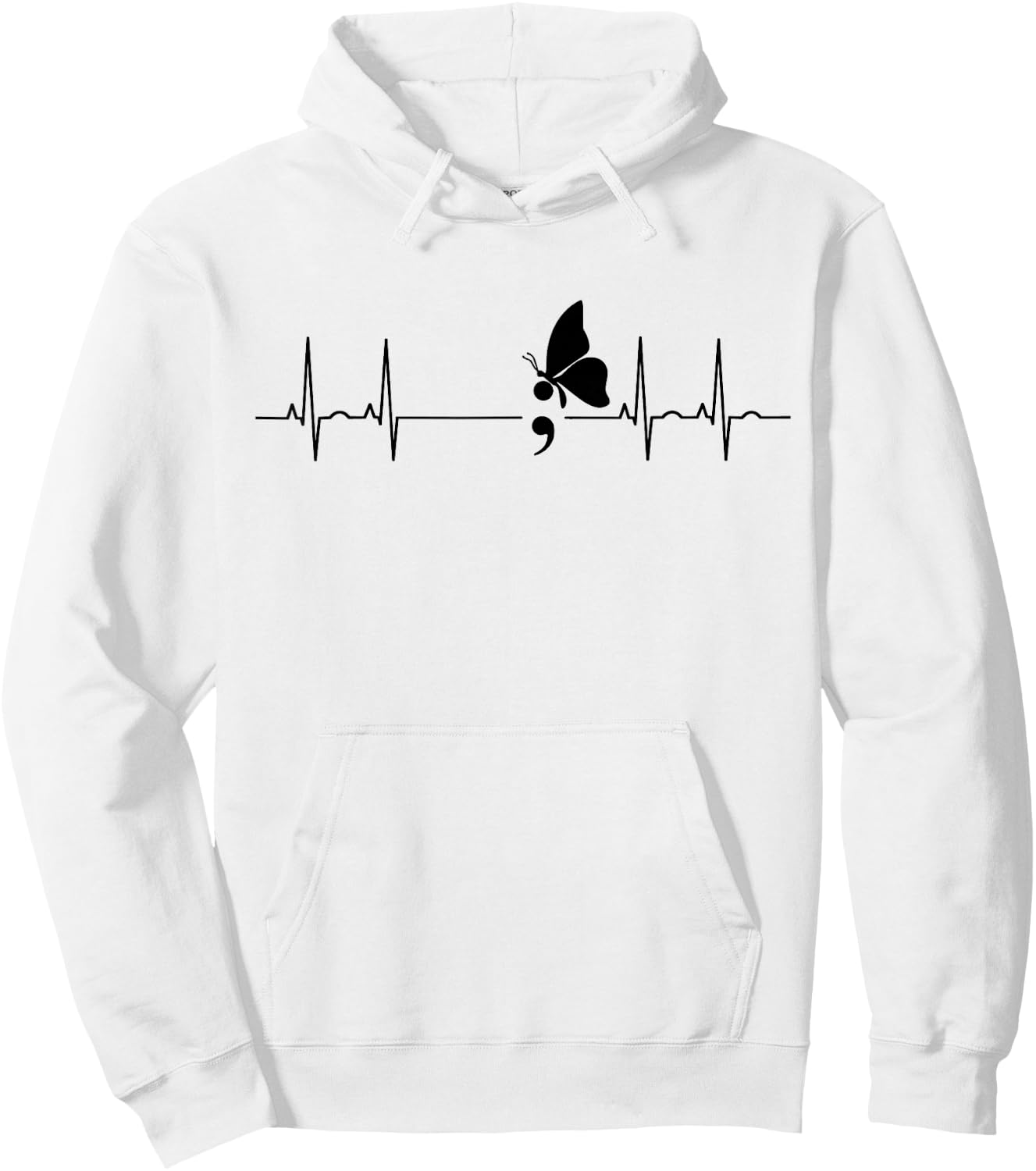 Semicolon Butterfly Heartbeat Hoodie - Hoodie | White