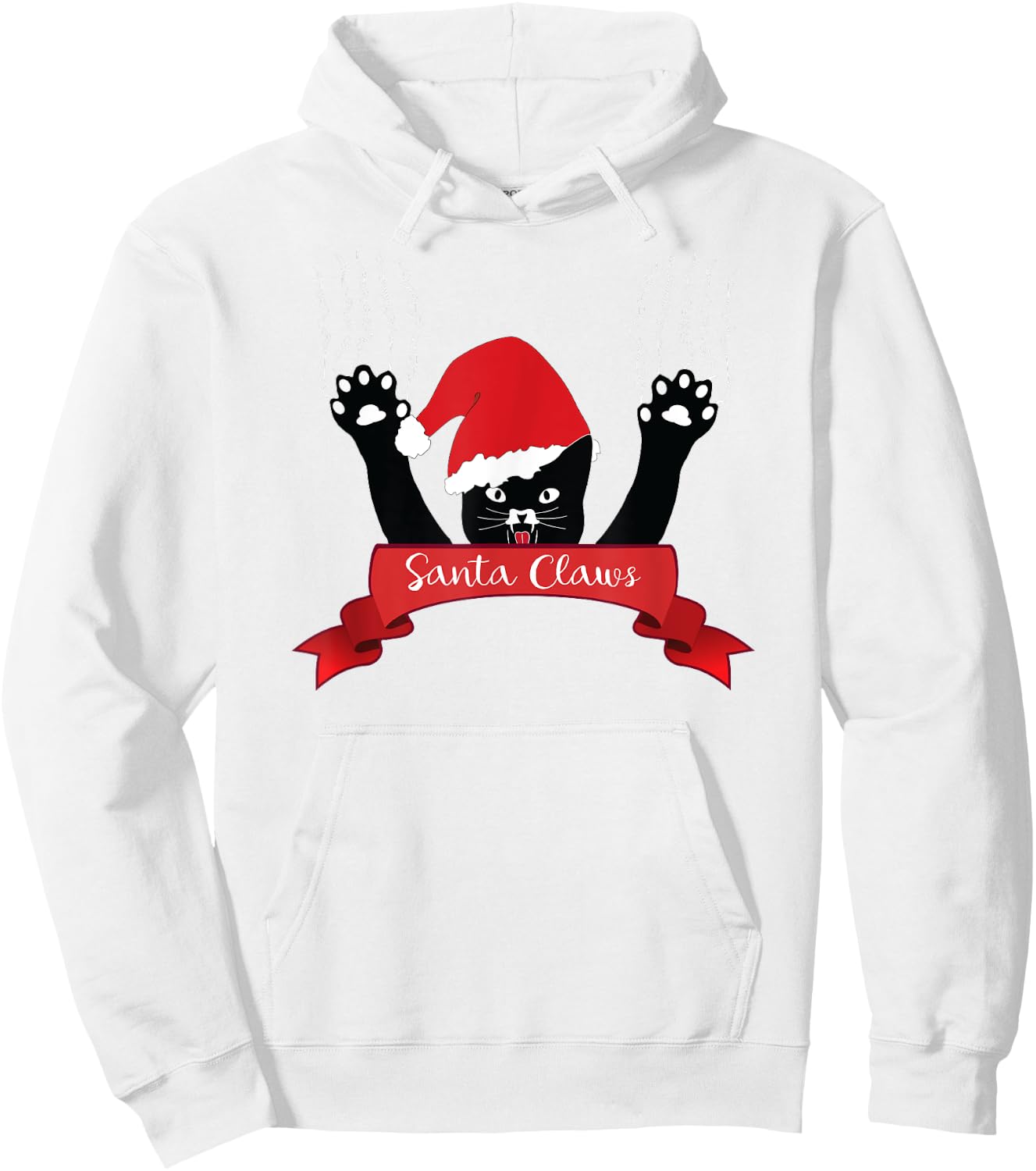 Santa Claws Cat Christmas , Xmas Red Gift Ribbon Hoodie - Hoodie | White