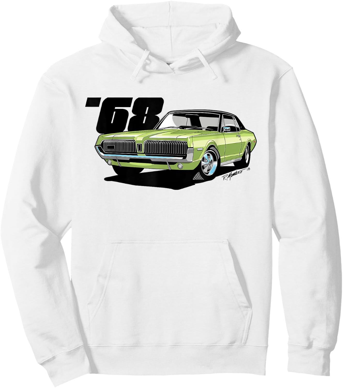SpeedShift Art 1968 Mercury Cougar Graphic - Women's Adults Lime Frost Green Classic Fit Short Sleeve - Small Hoodie - Hoodie | White
