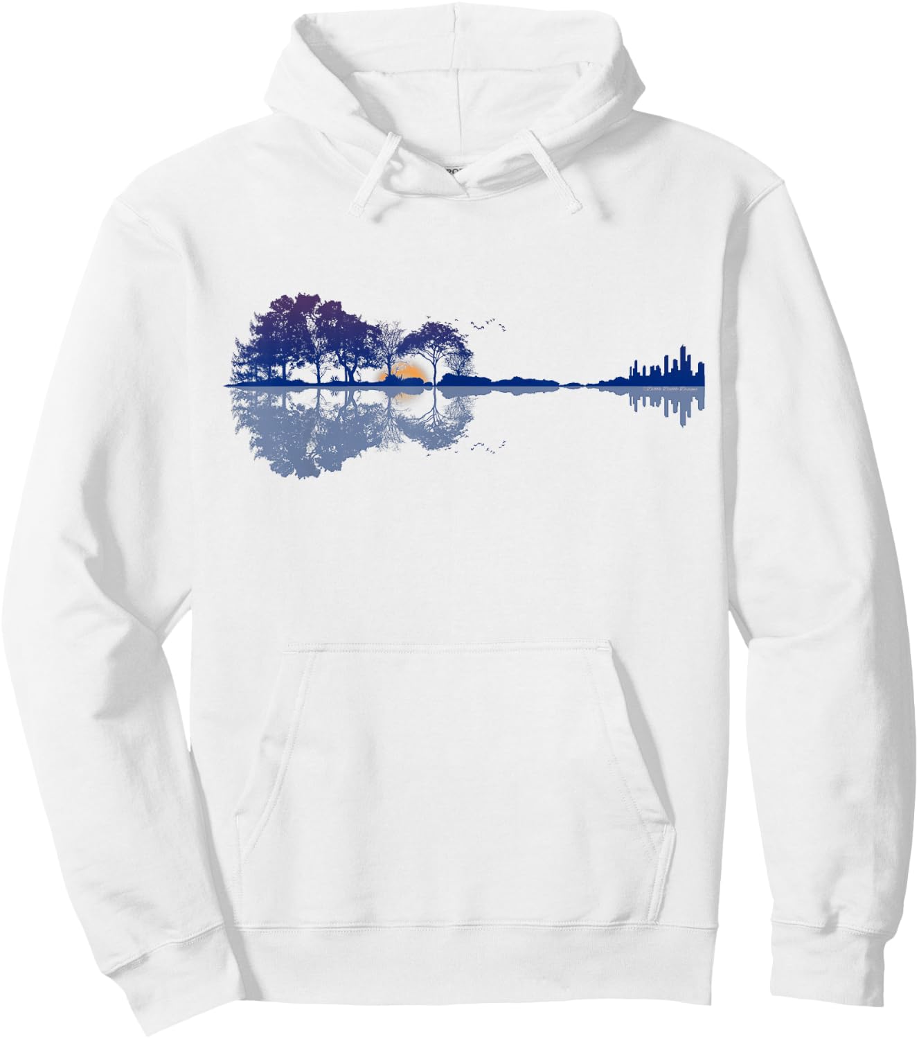 Guitar Lake Reflections in Blue Music Lovers Guitar Hoodie - Hoodie | White