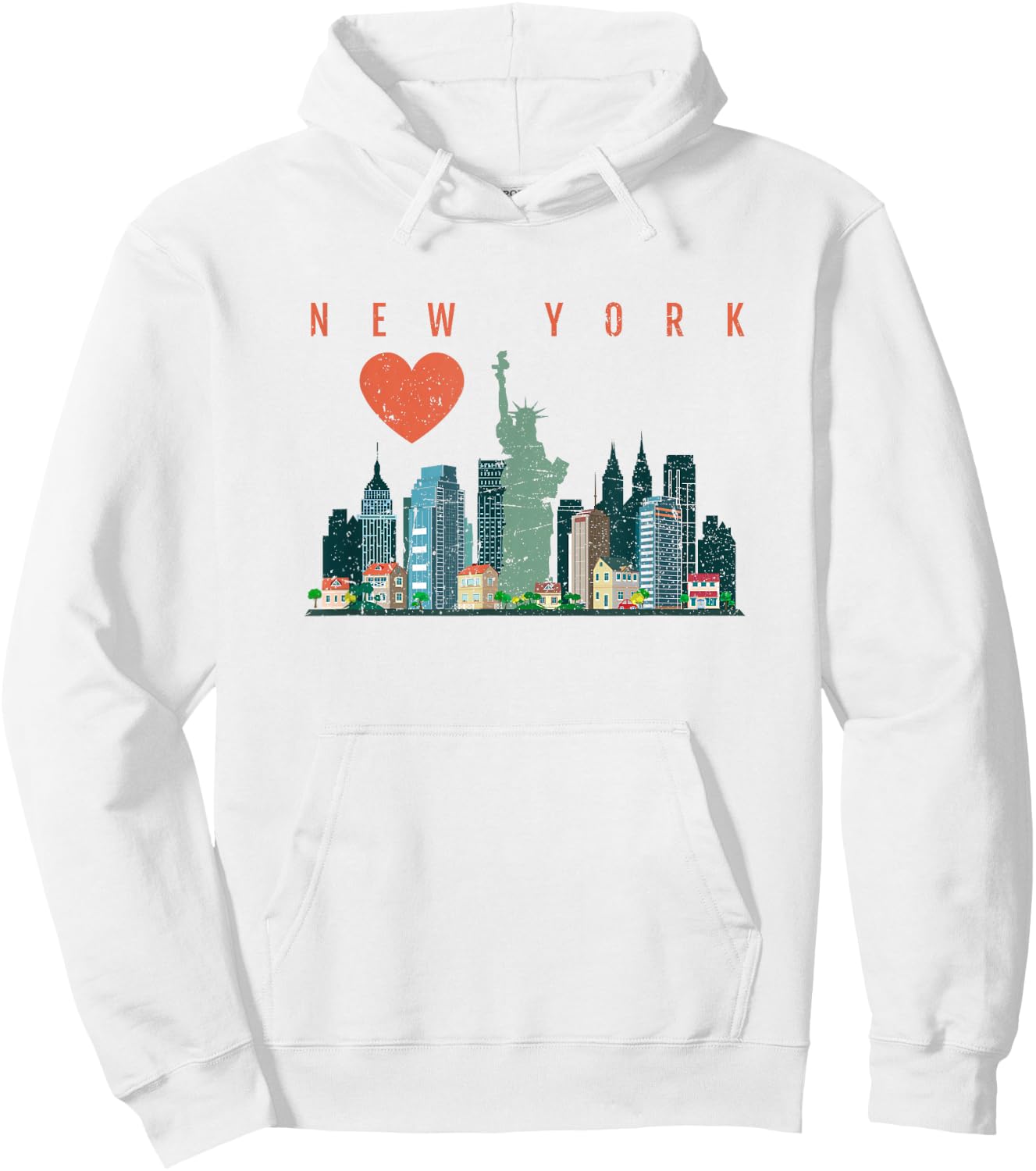 New York City NYC Skyline Heart Distressed Style Hoodie - Hoodie | White