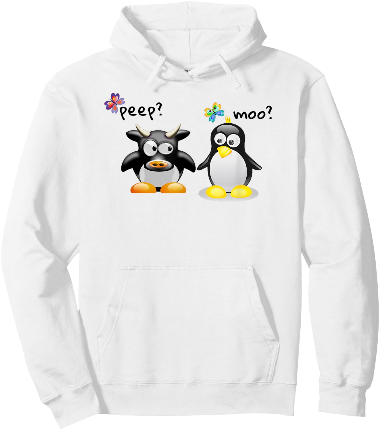 New Friends Learning a Language Moo Peep Penguin and Cow Hoodie - Hoodie | White